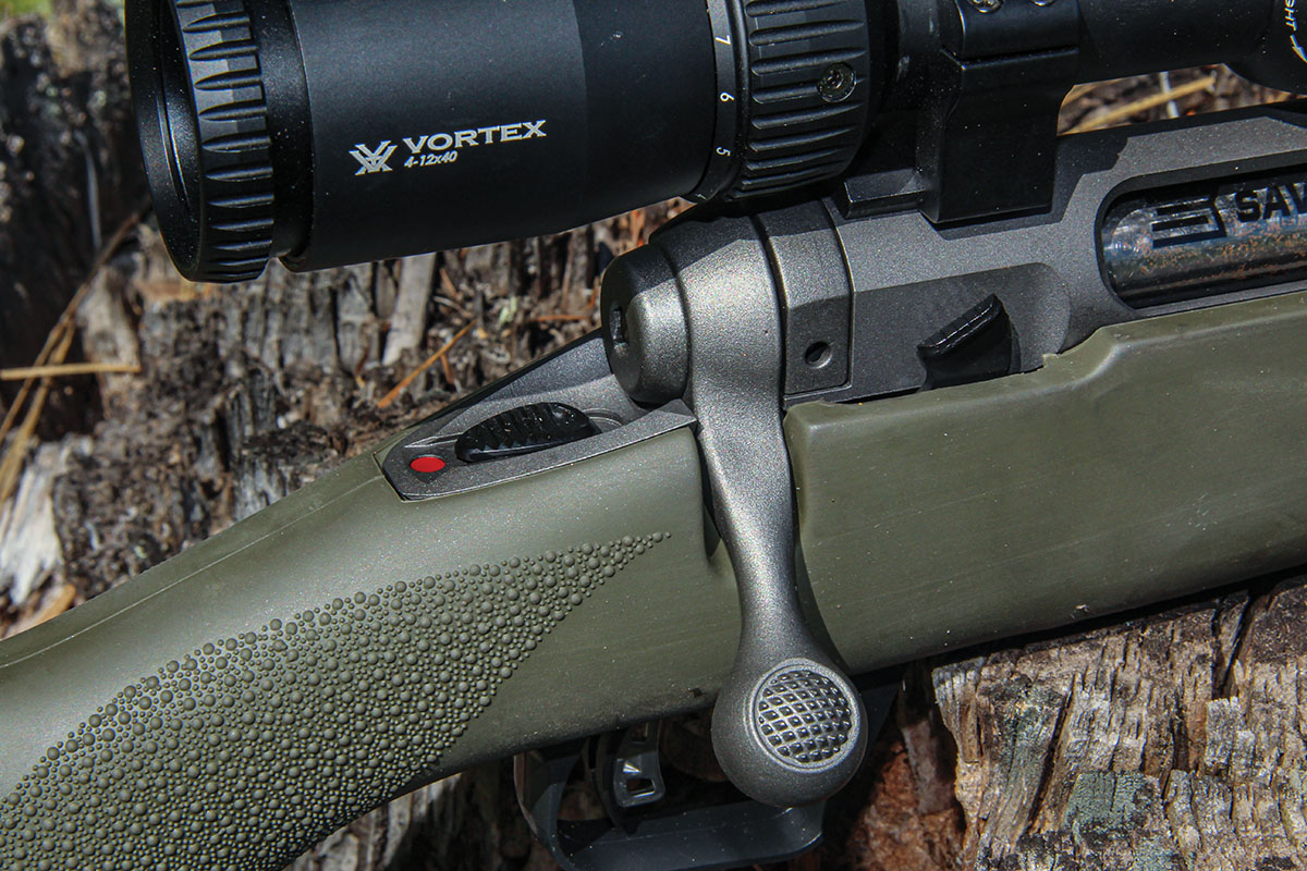 The 2024 Savage 110 Trail Hunter included a three-position tang safety that allows safe unloading while on safe, as well as locking the bolt closed with the safety engaged.